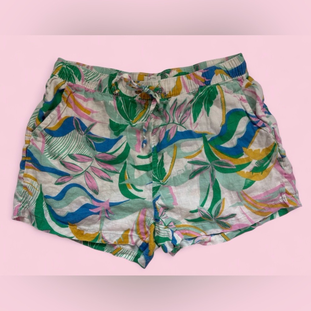 C&C California 100% Linen Tropical Print Drawstring Shorts Size L
